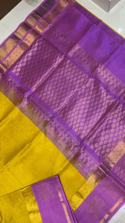 Zari Checks Pure Silk Cotton Saree with Korvai Border