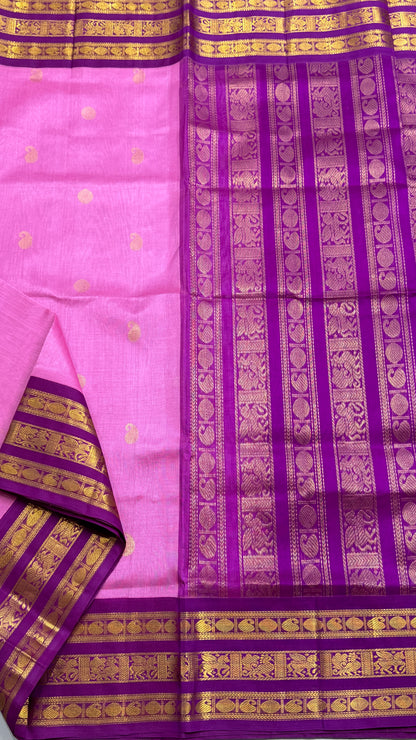 Pure Silk Cotton Saree with Korvai Borders