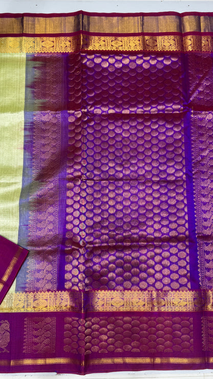 Zari Checks Pure Silk Cotton Saree with Korvai Border