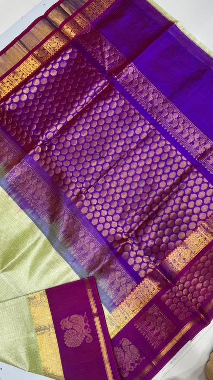 Zari Checks Pure Silk Cotton Saree with Korvai Border