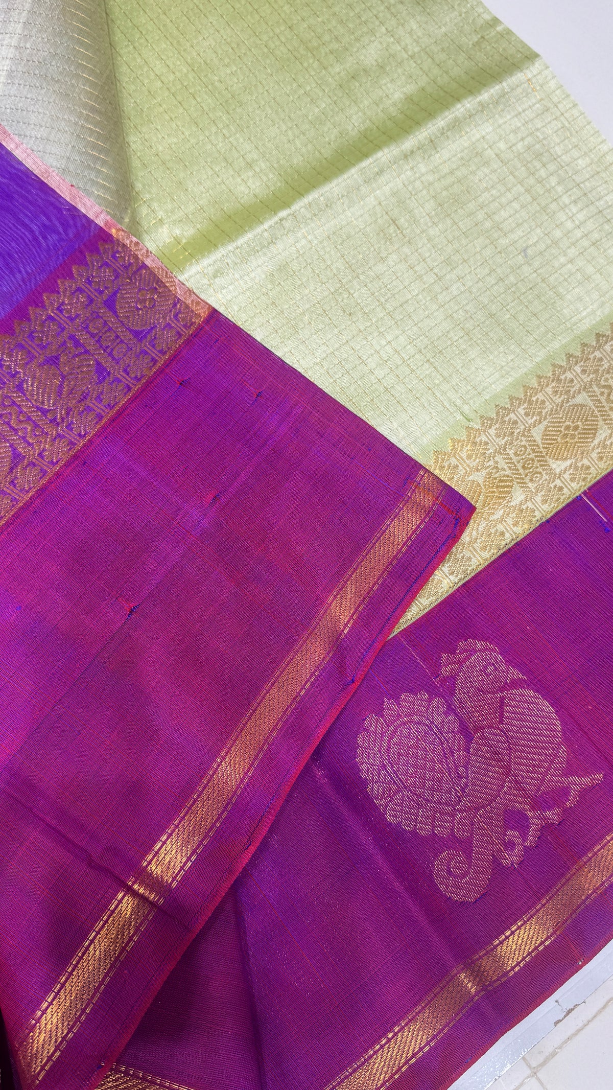 Zari Checks Pure Silk Cotton Saree with Korvai Border