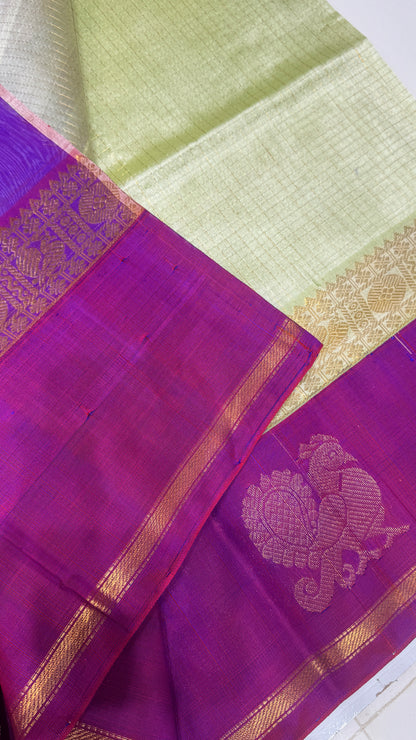 Zari Checks Pure Silk Cotton Saree with Korvai Border