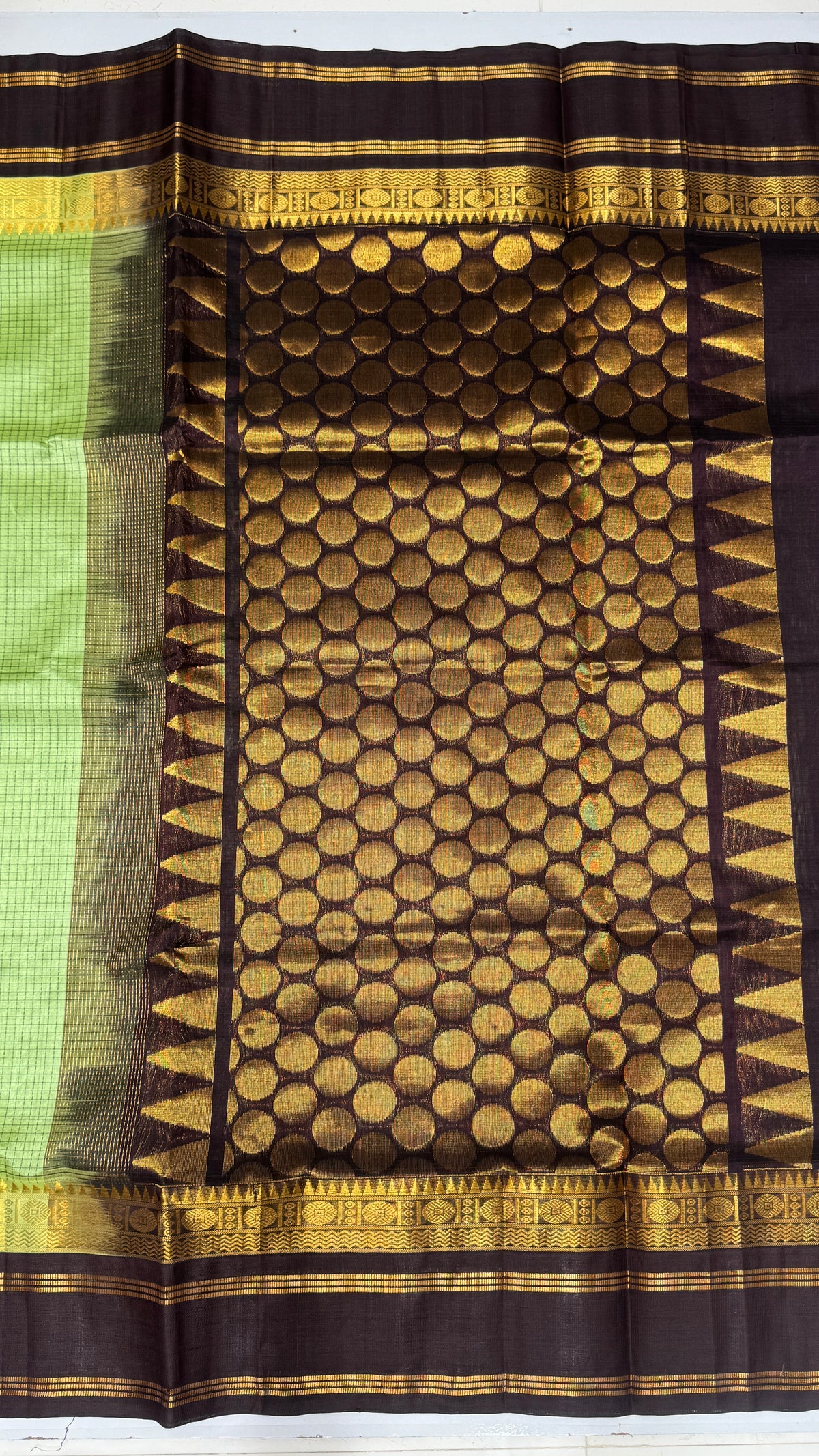 Thread Checks Pure Silk Cotton Saree with Korvai Border