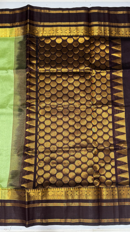 Thread Checks Pure Silk Cotton Saree with Korvai Border