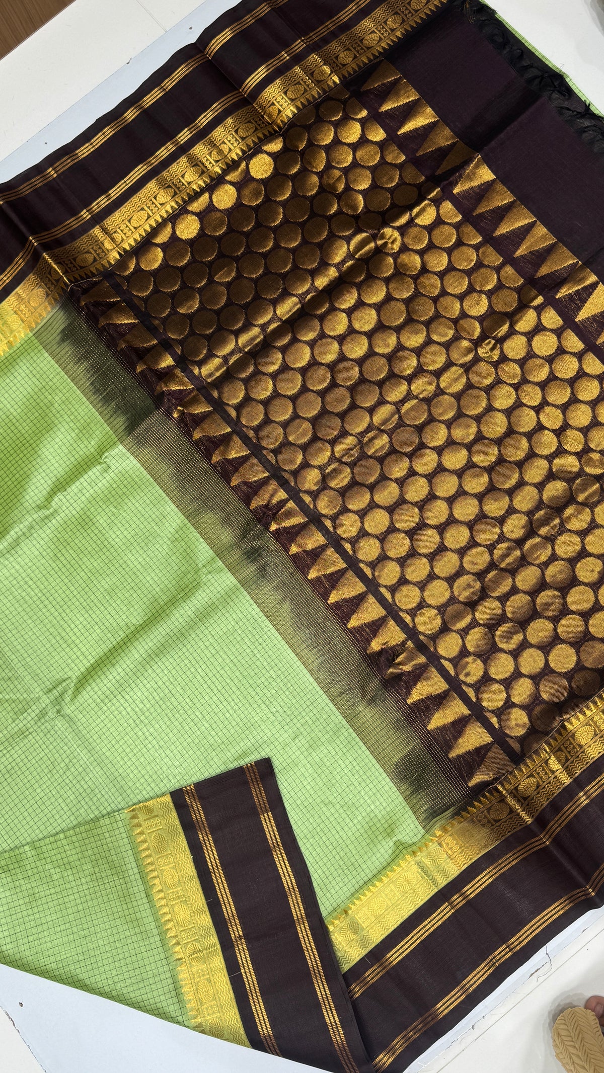 Thread Checks Pure Silk Cotton Saree with Korvai Border