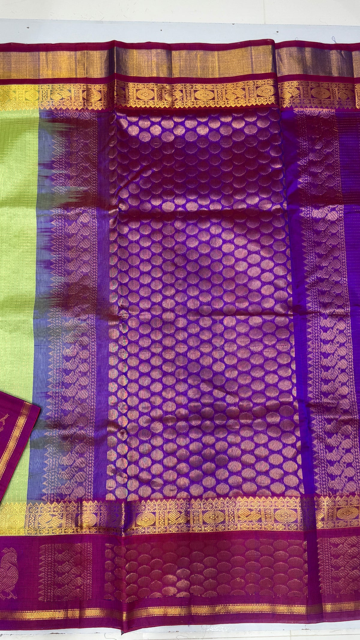 Zari Checks Pure Silk Cotton Saree with Korvai Border