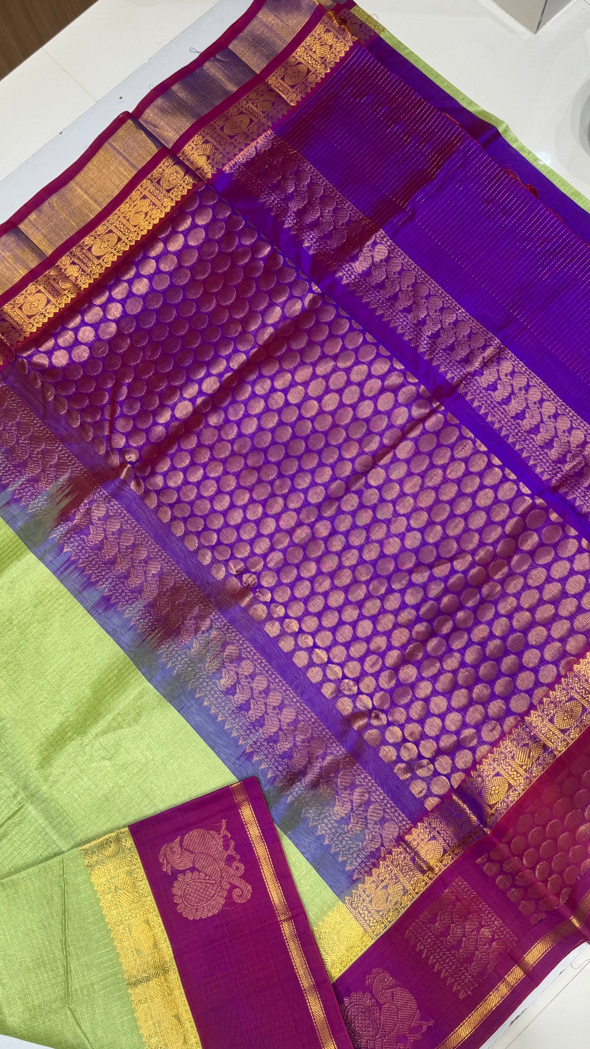 Zari Checks Pure Silk Cotton Saree with Korvai Border