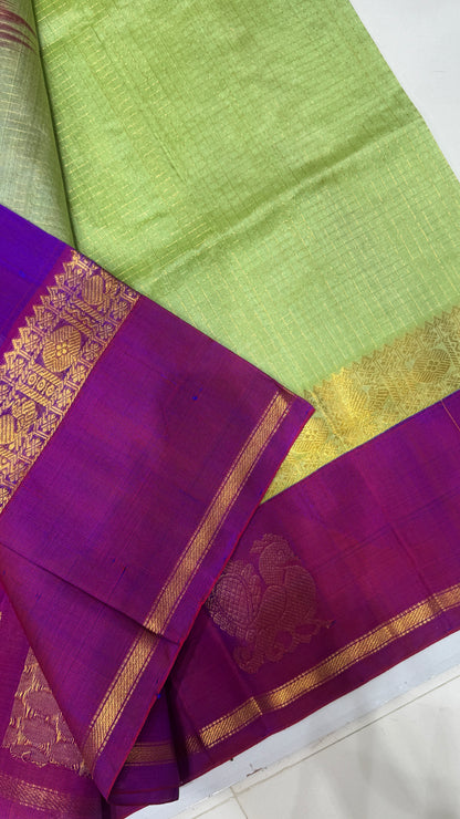 Zari Checks Pure Silk Cotton Saree with Korvai Border