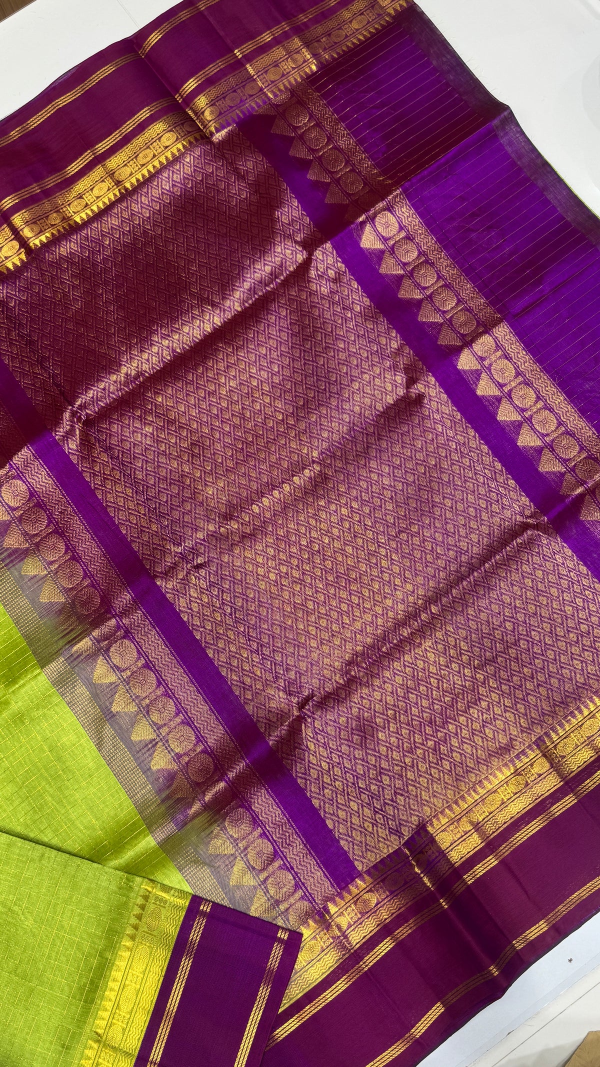Zari Checks Pure Silk Cotton Saree with Korvai Border