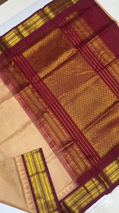 Thread Checks Pure Silk Cotton Saree with Korvai Border