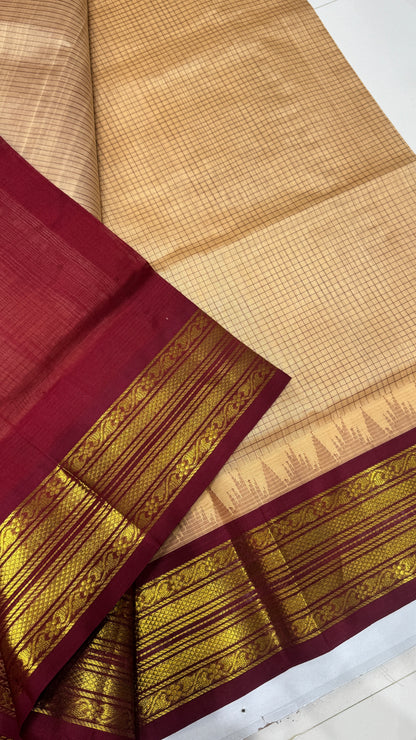Thread Checks Pure Silk Cotton Saree with Korvai Border