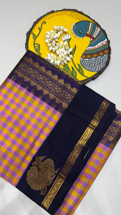 Checks Pure Silk Cotton with Korvai Border