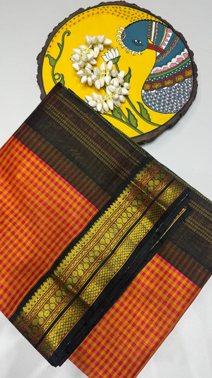 Checks Pure Silk Cotton with Korvai Border