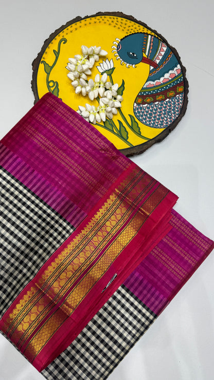 Checks Pure Silk Cotton with Korvai Border