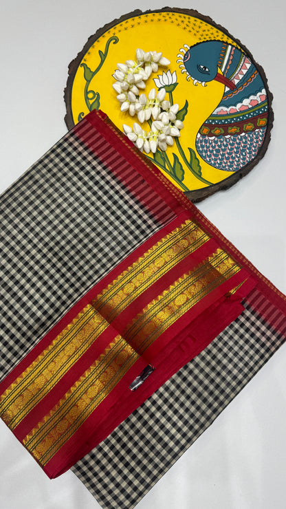 Checks Pure Silk Cotton with Korvai Border