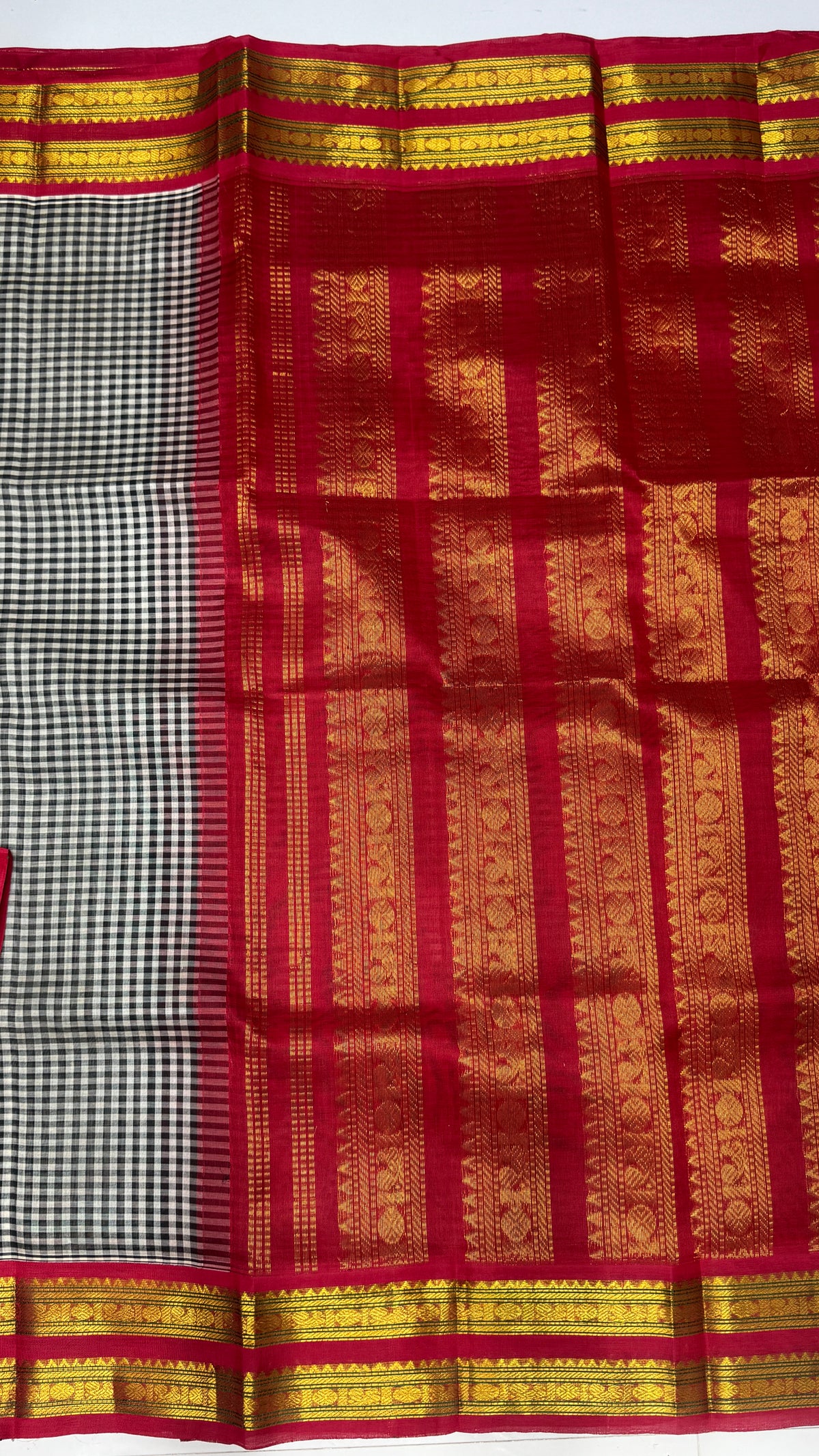 Checks Pure Silk Cotton with Korvai Border