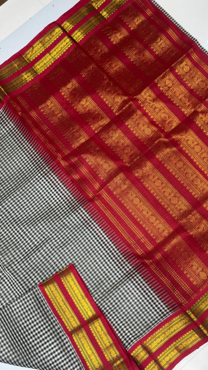 Checks Pure Silk Cotton with Korvai Border