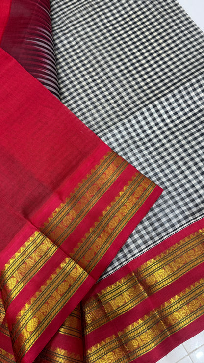 Checks Pure Silk Cotton with Korvai Border