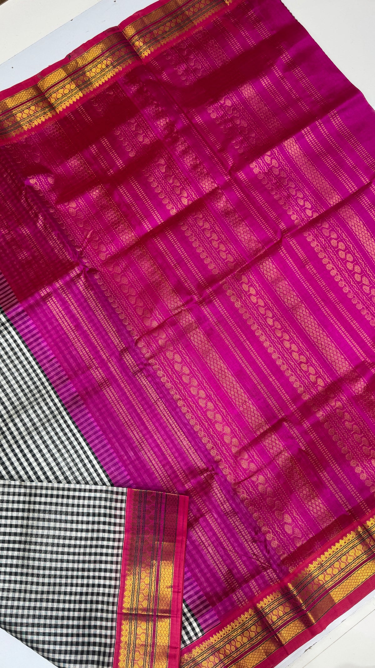 Checks Pure Silk Cotton with Korvai Border