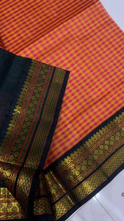 Checks Pure Silk Cotton with Korvai Border