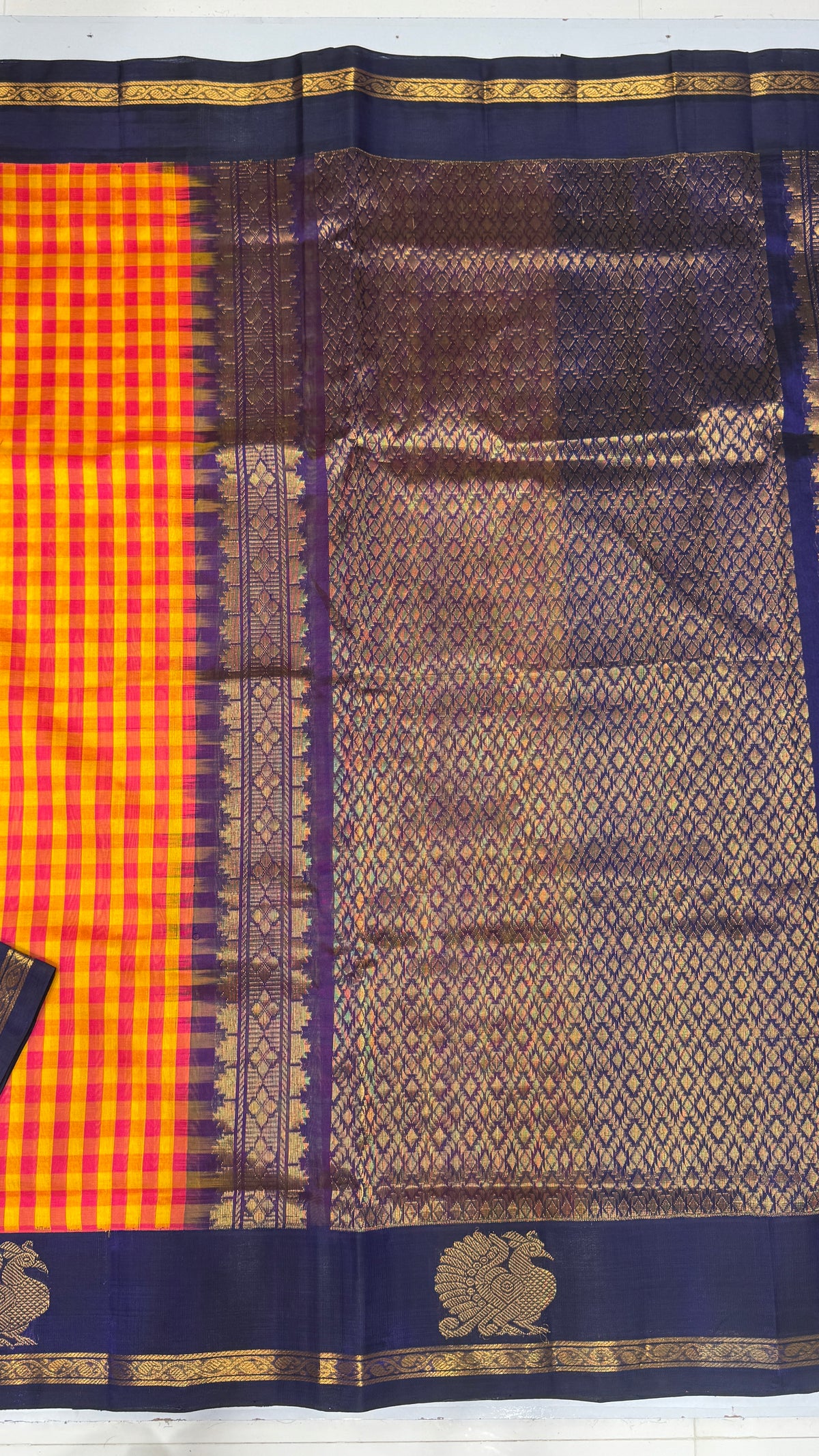 Checks Pure Silk Cotton with Korvai Border