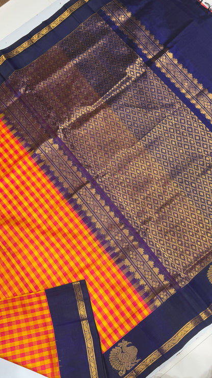 Checks Pure Silk Cotton with Korvai Border