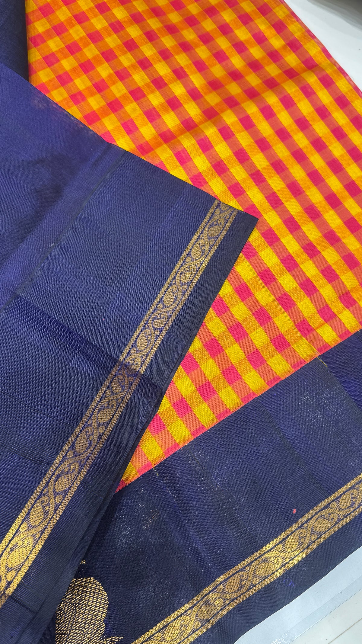 Checks Pure Silk Cotton with Korvai Border