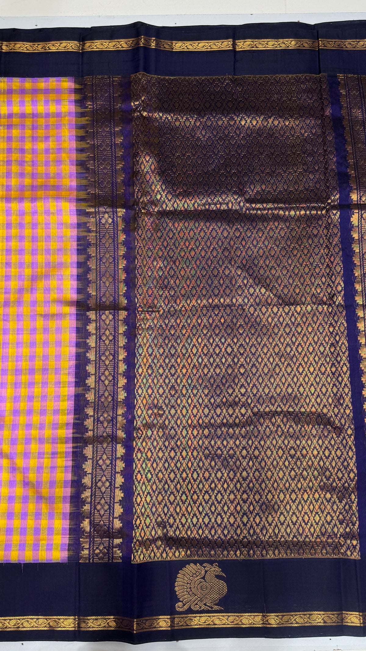 Checks Pure Silk Cotton with Korvai Border