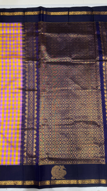 Checks Pure Silk Cotton with Korvai Border
