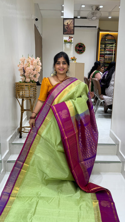 Zari Checks Pure Silk Cotton Saree with Korvai Border