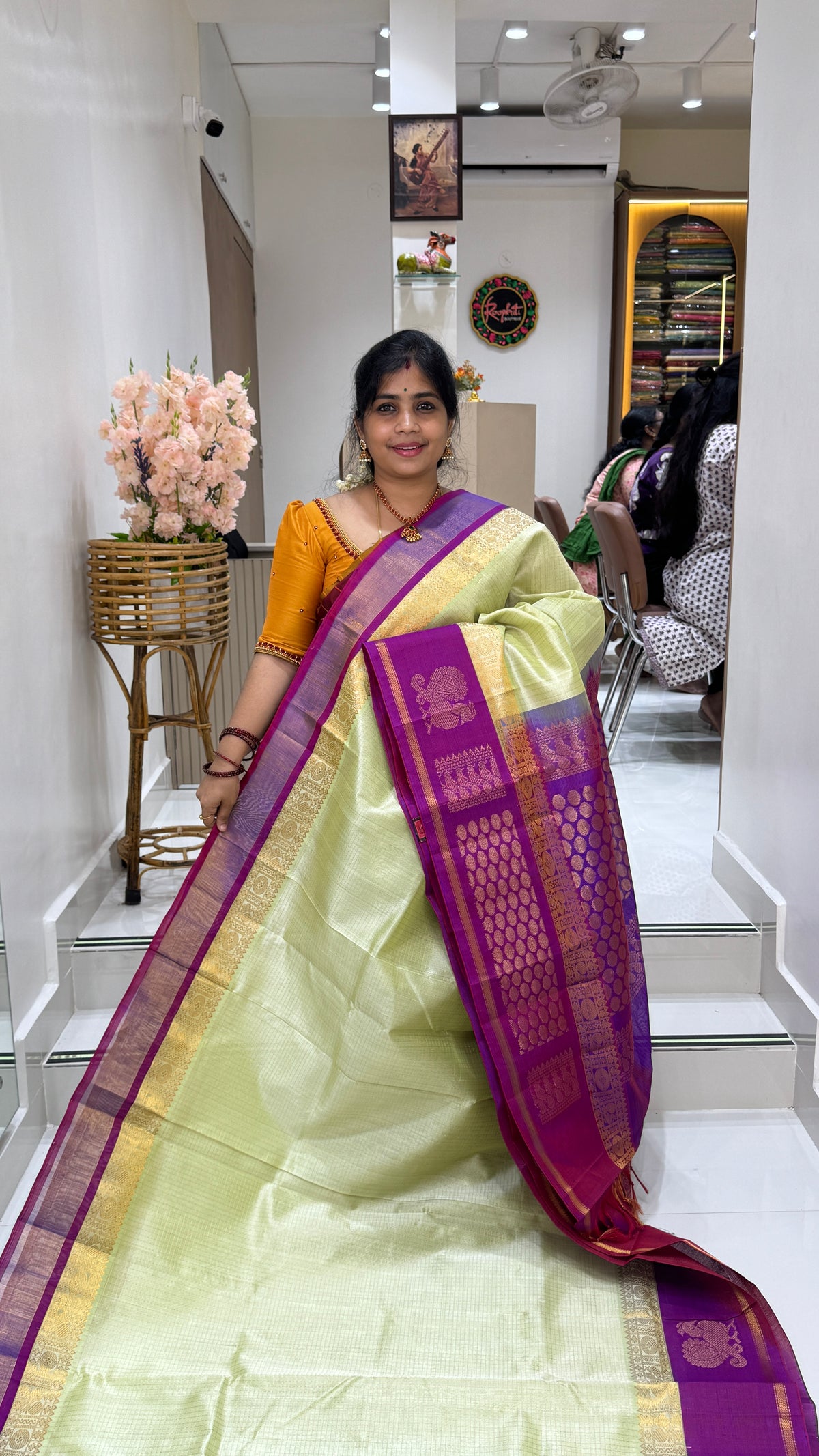 Zari Checks Pure Silk Cotton Saree with Korvai Border