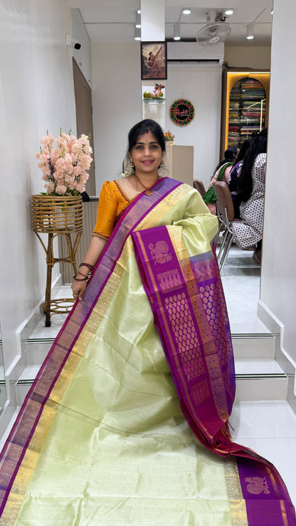 Zari Checks Pure Silk Cotton Saree with Korvai Border