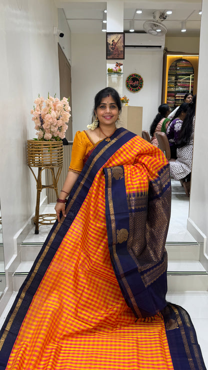 Checks Pure Silk Cotton with Korvai Border