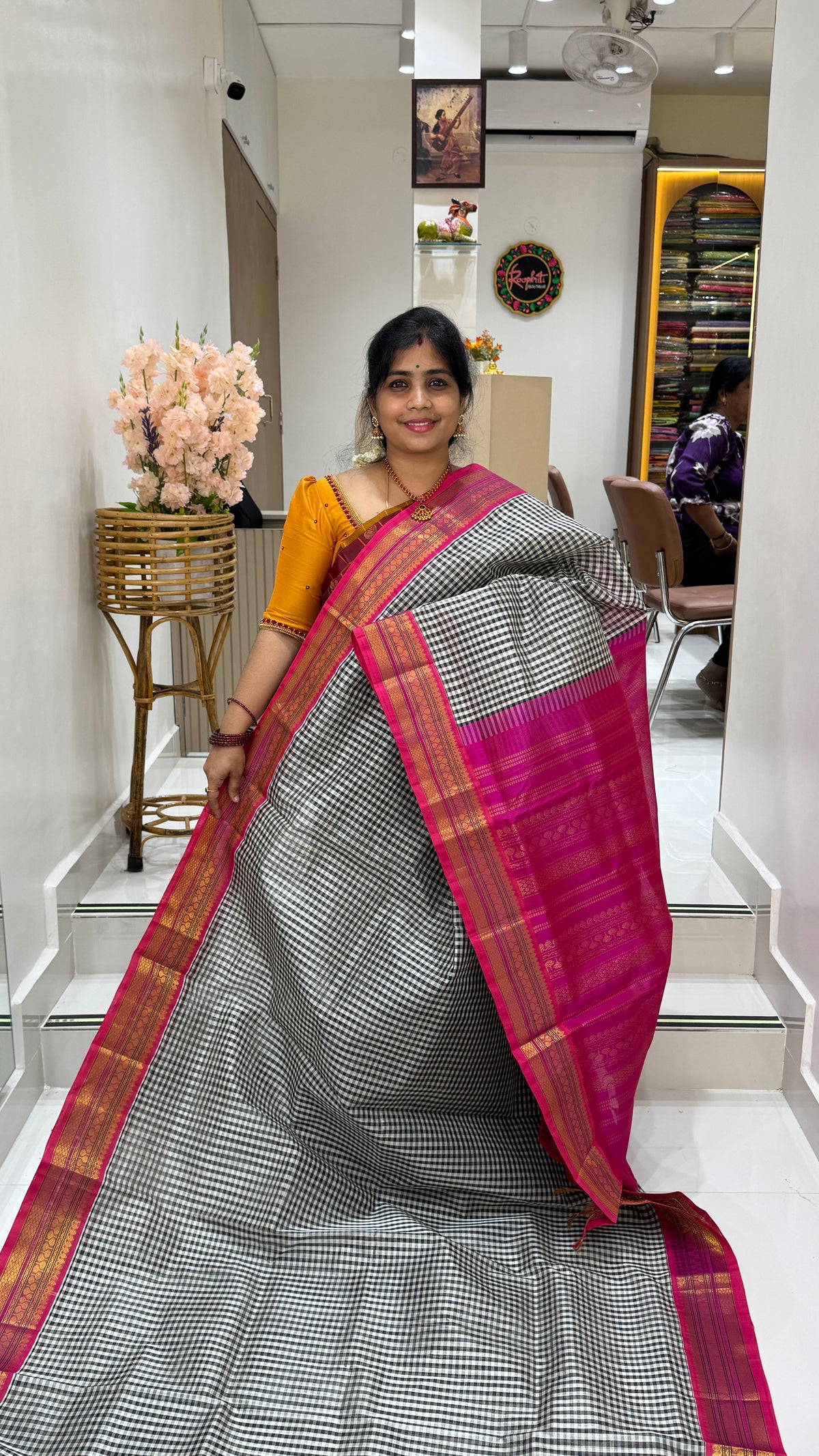 Checks Pure Silk Cotton with Korvai Border