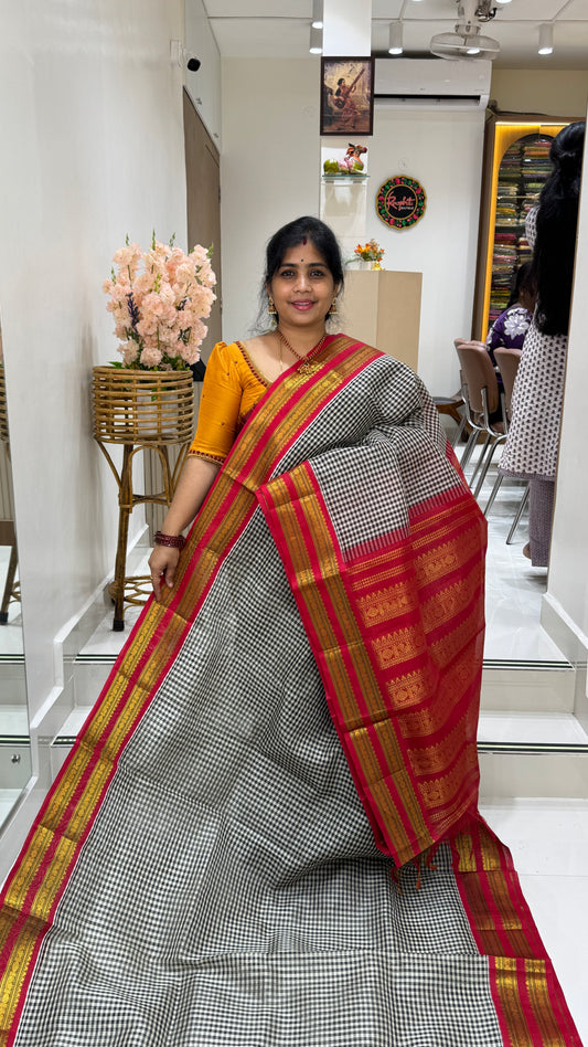 Checks Pure Silk Cotton with Korvai Border